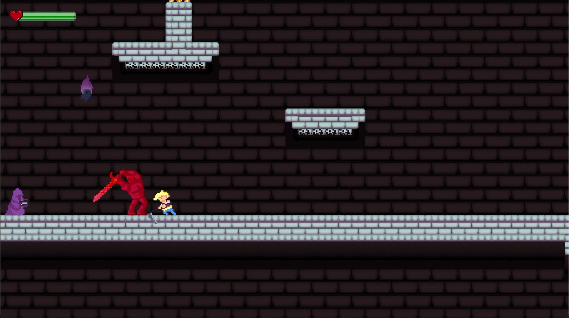 A screenshot of the player attacking an enemy in melee range, who is preparing to return the attack. The enemy is tinted red, to indicate it has taken damage.